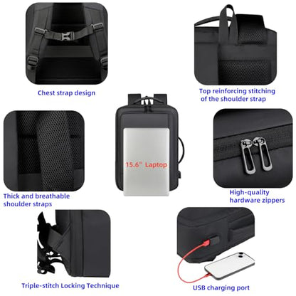 Business & Travel Laptop Backpack, Expandable Travel Backpack,With USB Charging Port, Chest strap，Water Resistant, Men Women (01#Black) - color: 01#black