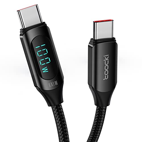 toocki 6.6ft USB C Cable with LED Display 100W PD Fast Charging, 5A 480Mbps Nylon Braided Type C Charger Cord for MacBook Air/Pro/neo, iPhone 15/16/17, iPad Pro, Galaxy S25 - color: Black, size: 6.6FT USB C to USB C Cable(100W/5A)