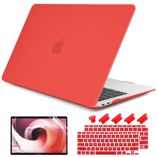 DONGKE Compatible with MacBook Air 13 inch Case 2021 2020 2019 2018 Release Model: M1 A2337 A2179 A1932, Matte Hard Case Cover for MacBook Air 13 inch with Retina Display Fits Touch ID - Red - color: Red