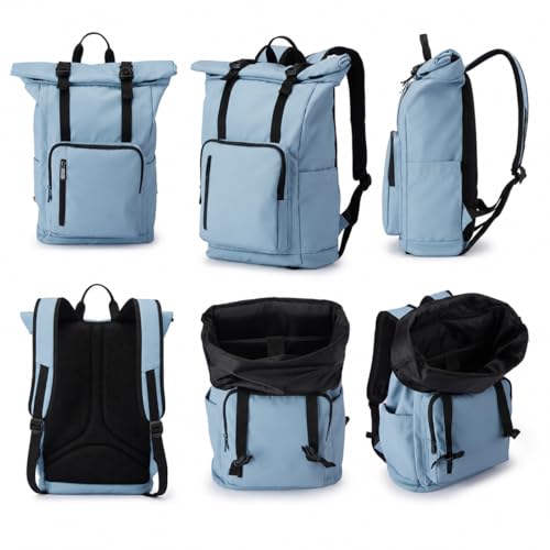 Roll Top Laptop Backpacks for Men & Women, Anti-Theft Travel Backpack Fits 15.6-17.3 Inch Laptop, Water-Resistant Durable Computer Bag for Work, College & Daily Commute (Blue) - color: Blue