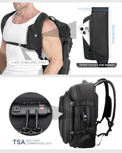 Carry on Backpack with Wheels, Rolling Backpack | Dry-Wet Pocket, TSA Lock, Laptop Compartment, Water-Resistant for Men Women, 3-Piece Set-Includes Toiletry & Storage Bag - color: Black-two