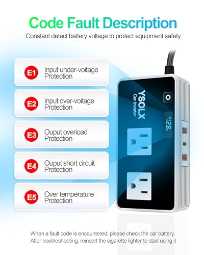 YSOLX 300W Car Power Inverters for Vehicles | Car Inverter 12V to 110V With 3 USB Fast Charger And Car Plug Adapter Outlet for Laptop Computer Charger - size: 300W