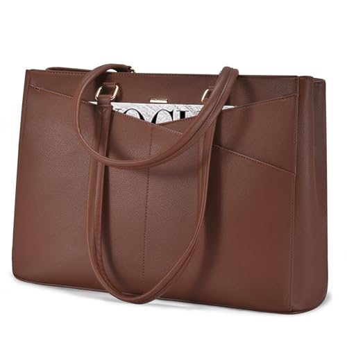 LOVEVOOK Laptop Tote Bag for Women,Computer Briefcase for Work Office | Fits 15.6 Inch Laptop, Waterproof Front Pocket, Shoulder Strap, Large Purse for Business Office Work, Red Brown - color: Red Brown, size: 15.6 inch