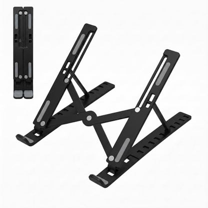 Marte Vanci Laptop Stand for Desk, Portable Computer Riser with 10 Adjustable Levels, Foldable Notebook Holder Ergonomic Ventilated Cooling ABS Computer Stand for Laptops Tablets Black - color: Black