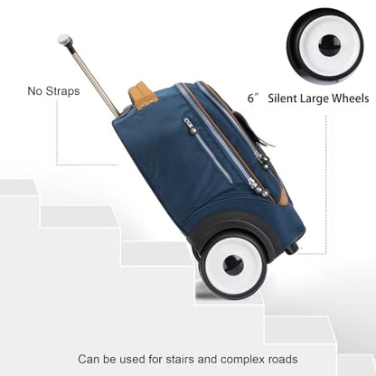 Rolling Laptop Bag with Quiet Wheels for 15.6 Inch Laptop, 6inch Large Wheel Roller Bag,Backpack with Wheels, Wheeled Computer Bag, T5- Blue - color: T5- Blue