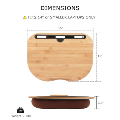 SUMISKY Lap Desk for 14" Laptops-Bamboo Laptop Desk with Cushion & Phone Holder, Portable Laptop Stand with Tray, 15x11 Inches - size: S(15"x11") without Additional Accessories