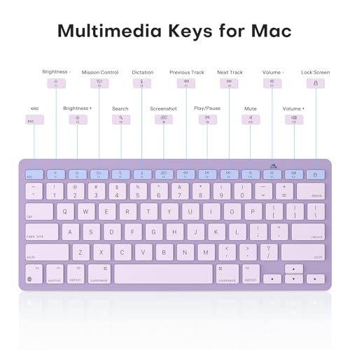 OMOTON Ultra-Slim Wireless Keyboard for Mac, Stable Bluetooth Connection, Ergonomic Tilt Angel, Auto Sleep Energy Saving & Portable for Business Trip & Travel, Compatible with MacOS 10.10+, Purple - color: Purple