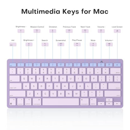 OMOTON Ultra-Slim Wireless Keyboard for Mac, Stable Bluetooth Connection, Ergonomic Tilt Angel, Auto Sleep Energy Saving & Portable for Business Trip & Travel, Compatible with MacOS 10.10+, Purple - color: Purple