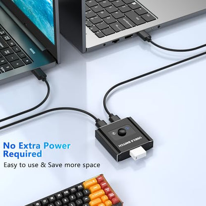 USB Switch, Bi-Directional USB3.0 Switcher 2 Computers Share Keyboard Mouse Printer, USB Splitter 1 in 2 Out/2 in 1 Out, USB-A Splitter for Laptop, Aluminum Selector, Keyboard Mouse Switch