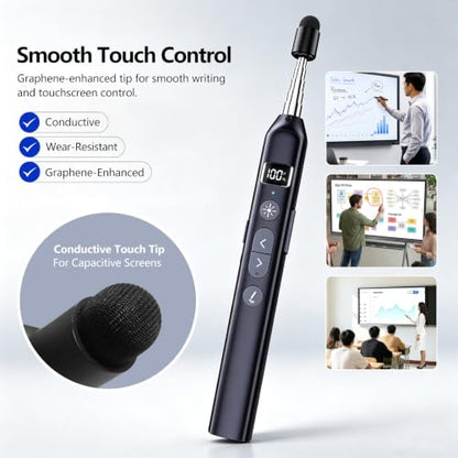 N21 Bluetooth Presentation Clicker for PowerPoint with Retractable Pointer | ①Laser Pointer②Telescopic touch pen③Countdown timer, vibration alert ④Customizable Button ⑤Rechargeable;battery level display - color: Black - Red Pointer
