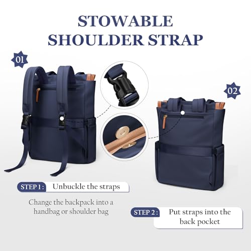 GOLF SUPAGS Convertible Laptop Backpack for Women Casual Daypack Notebook Tote Bag for Work College Travel Leisure (Navy Blue) - color: Navy Blue