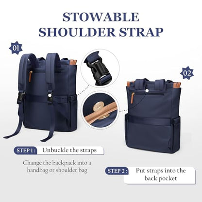 GOLF SUPAGS Convertible Laptop Backpack for Women Casual Daypack Notebook Tote Bag for Work College Travel Leisure (Navy Blue) - color: Navy Blue
