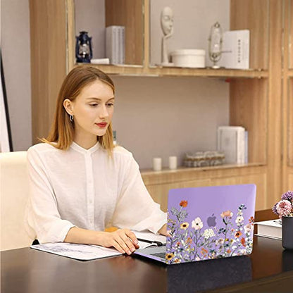 MOSISO Compatible with MacBook Air 13 inch Case M1 2022-2018, Purple | Retina Display, Plastic Garden Flowers Hard Shell&Keyboard Cover&Screen Protector, Release A2337 M1 A2179 A1932 - color: Purple