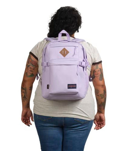 JanSport Main Campus FX Backpack - Travel or Work Bag w 15-Inch Laptop Pack with Leather Trim, Pastel Lilac - color: Pastel Lilac