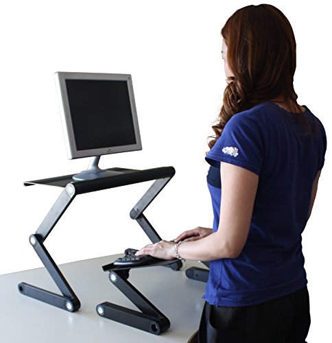 WorkEZ Adjustable Standing Desk Converter w/2 Fans & 3 USB Ports, Sit to Stand Desk Riser Monitor Standing Computer Desk, Height & Angle Negative Tilt - color: Black+usb Fan Hub