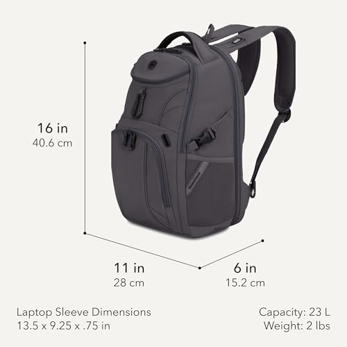 SwissGear 1900 Mini ScanSmart 16-Inch Backpack, Fits Up to 13-Inch Laptop, RFID Protection & ScanSmart TSA-Friendly Compartment, Charcoal - color: Charcoal