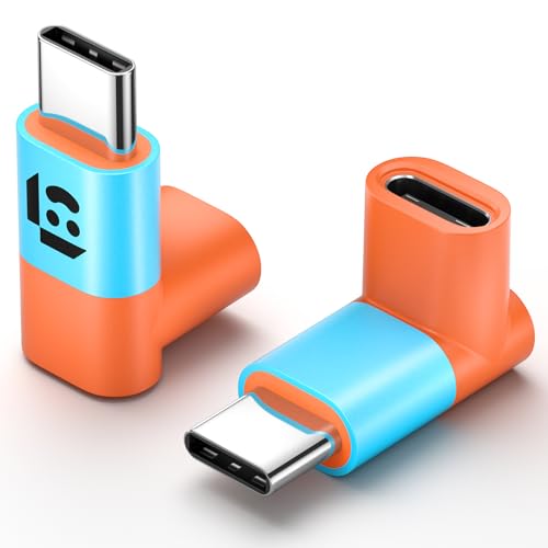 JSAUX 90 Degree USB C to USB C Adapter 2-Pack, 100W 40Gbps, Blue&Orange | Right-angle design reduces cable strain while supporting 100W charging, 40Gbps transfer, and 4K/60Hz video - color: Blue&Orange, size: Right Angle-2 Pack