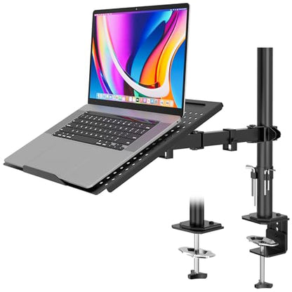 BONTEC Laptop Arm for Desk, 13-32 Inch, 22lbs, VESA 75/100 Compatible | Fully Adjustable Monitor Arm with Vented Tray for LCD Screens and Notebook up to 17", Dual Mounting Options - size: Single