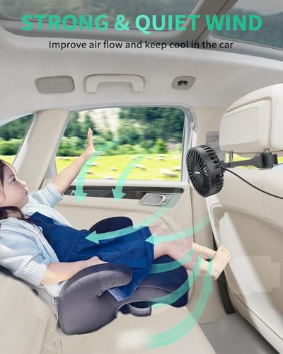 TriPole Car Fan for Rear Seat USB Powered Powerful 3 Speed 5V Fan with Adjustable Clip for Vehicles SUV RV
