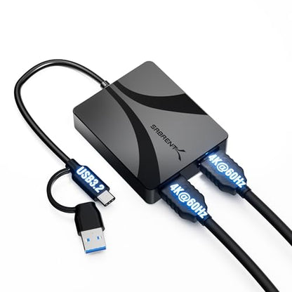 SABRENT USB C Dual HDMI Adapter 4K 60Hz, DisplayLink Dual Monitor Adapter, USB C & USB A, Mac M1 M2 M3, Windows macOS Linux (DA-CA2H) - style: Type C/A Dual HDMI