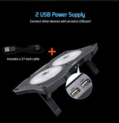 LETUSTO RGB Laptop Cooling Pad, Portable Laptop Cooler Stand for up to 17’’ Notebooks, 2 Fans with 17dBA and 2 USB Ports