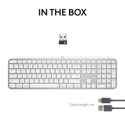 Logitech MX Keys S Wireless Keyboard Low Profile Fluid Precise - Pale Grey | Fluid precise quiet typing, programmable keys, backlighting, USB-C rechargeable, for Windows PC, Linux, Chrome, Mac - color: Pale Grey, style: MX Keys S