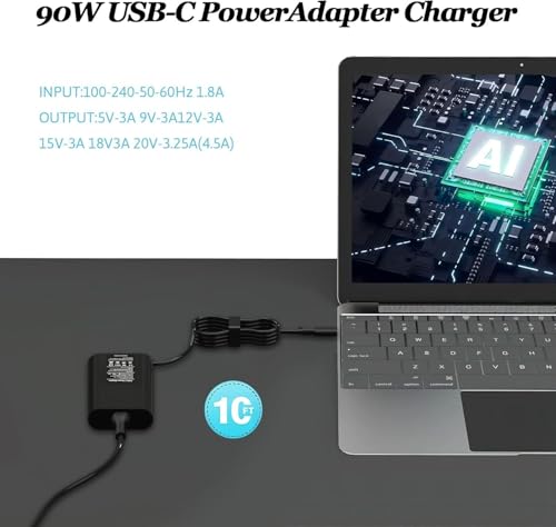 90W USB C Laptop Charger Compatible with Dell Type C AC Adapter | Compatible with Dell XPS 13, Precision 3540, Latitude 3400 3500 2in1 5400, 0TDK33, Type C AC Adapter Power Supply