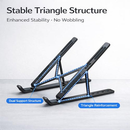 Portable Foldable Laptop Stand for Travel, Adjustable ABS Laptop Stand with Silicone Pads for 10–15.6 Inch Laptops (Black)