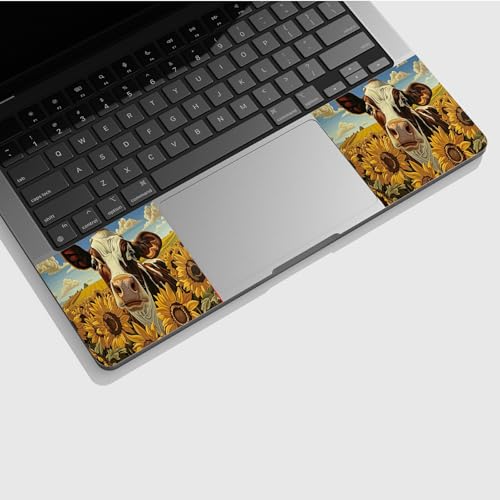 Universal Laptop Skin Sticker with 2 Wrist Pad Skins, Waterproof Scratch Resistant Vinyl Laptop Cover Decal, Cut to Fit for 11–15.6 Inch MacBook HP Dell Lenovo, Cow Sunflowers - color: Cow Sunflowers
