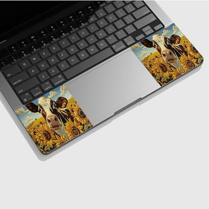 Universal Laptop Skin Sticker with 2 Wrist Pad Skins, Waterproof Scratch Resistant Vinyl Laptop Cover Decal, Cut to Fit for 11–15.6 Inch MacBook HP Dell Lenovo, Cow Sunflowers - color: Cow Sunflowers