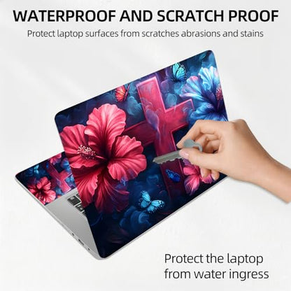 Hibiscus Cross Bloom Universal Laptop Skin Sticker 3PCS, Protective Decal Trim-to-Fit 11.6" 13.3" 14" 15.6" Laptop Vinyl Cover, Removable Anti-Scratch Computer Decal Protector - color: Hibiscus Cross Bloom