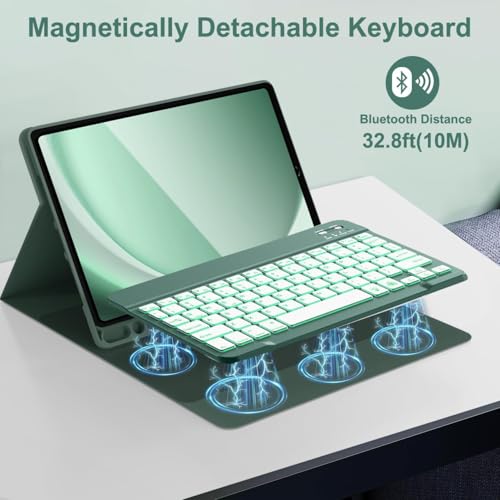 Case Keyboard for Galaxy Tab A9 Plus 5G 11 Inch 2023 (SM-X210/X216/X218), 7 Color Backlit Detachable Tablet Keyboard Cover with S Pen Holder for Samsung Galaxy Tab A9+ 11" (Dark Green) - color: Green