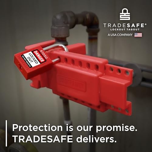 TRADESAFE Adjustable Ball Valve Lockout, 1/2 to 4-1/4 inch Pipe Dia, 2 Pack | Locks Valves In On Or Off Position, Includes Auxiliary Fitting For Larger Valves, Supports Up To 6 Loto Locks