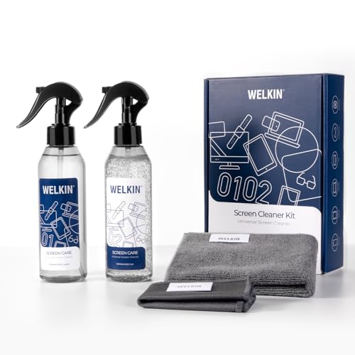 WELKIN Screen Cleaner Kit, 8.5 oz + 8.5 oz Spray & Gel for TV & Phone | Dual Formula Cleaning, Streak-Free Performance, Spray & Gel Options for Screens, Includes 1 Microfiber Cloth & 1 Glass Wipe - size: Gel+Mist Kit
