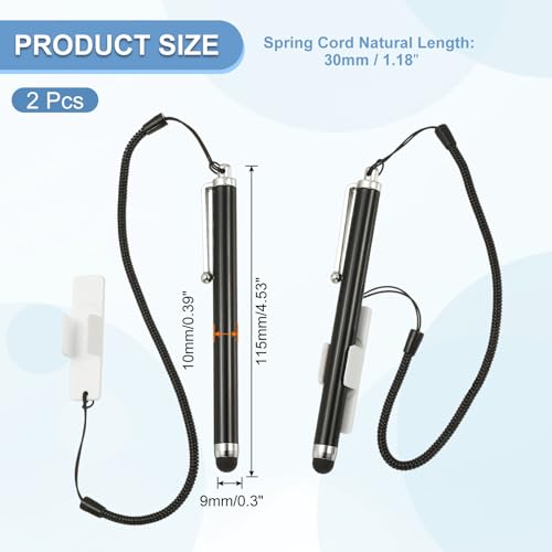 PATIKIL 2 Pcs Screens Capacitive Pen with Spring Rope Fixing Base High Sensitivity for Mobile Phone Car Navigation GPS POS Tablet Laptop, Black/White - color: Black/White