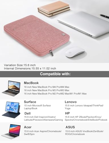 DOMISO Laptop Case Computer Sleeve Bags for 16 inch MacBook Pro M4/M3/M2/M1 Pro/Max A3403 A3186 A2991 A2780 A2485 A2141,Compatible with 15.6 inch HP Lenovo Dell XPS 16, Pink - color: Pink, size: 15.6 inch
