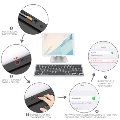 OMOTON Ultra-Slim Bluetooth Keyboard for iPad 11th/10th/9th/8th/7th, iPad Pro/Air/Mini and iPhone Series, Wireless iOS Keyboard with 12 Multimedia Keys for Office, Home, Travel, School, Black Grey - color: Black Grey