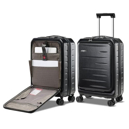 CENSIEN 20 Inch Carry On Luggage 22×14×9 Airline Approved with Front Pocket | Front Opening with Laptop Pocket,Lightweight ABS+PC Hard Shell Suitcases,360° Spinner Wheels,TSA Lock,YKK Zipper,Black - color: Black, size: 20 Inch