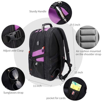 SHRRADOO Large Travel Laptop Backpack for Women, Work College Backpacks | Fit 17 Inch Laptops, with Combination Lock, Carry On Flight Approved, 50L Big Bags, Business Backpack, High Schoolbag - color: Purple