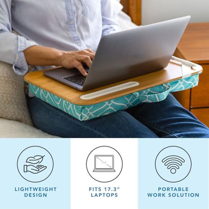 LAPGEAR XL Designer Lap Desk – Aqua Trellis, Fits 17.3” Laptops - color: Aqua Trellis