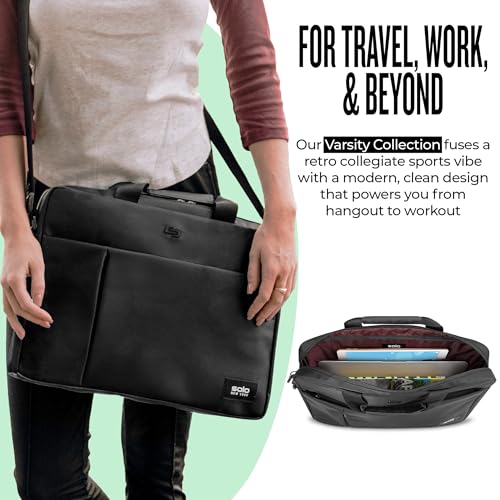 Solo New York Briefcase - Laptop Carrying Bag for Women & Men, Brief for Travel & Work, Internal Tablet Pocket, Adjustable Shoulder Strap, Fits 15.6" Computer - Lead Slim, Black