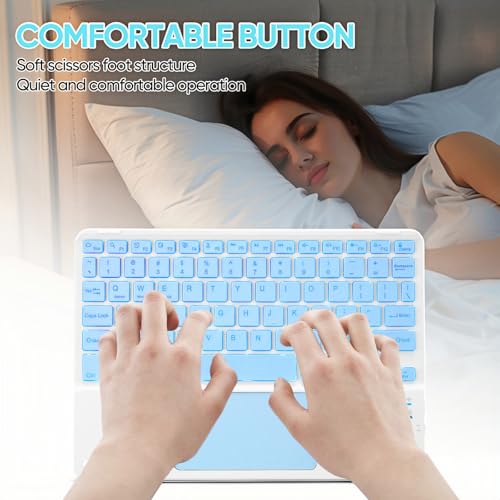 Ultra-Slim Bluetooth Keyboard with Built-in Touchpad and Mouse Portable Mini Wireless Keyboard Rechargeable 7-Color Backlit for Apple iPad iPhone Samsung Tablet iPhone Smartphone iOS Android Windows - color: blue