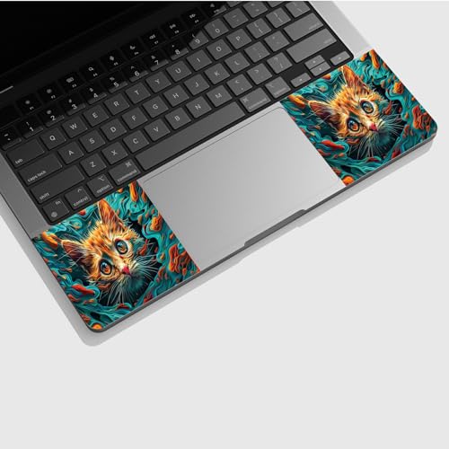 Universal Laptop Skin Sticker with 2 Wrist Pad Skins, Waterproof Scratch Resistant Vinyl Laptop Cover Decal, Cut to Fit for 11–15.6 Inch MacBook HP Dell Lenovo, Cat Waves - color: Cat Waves