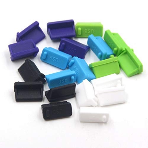 20 Pcs 5Colors Silicone USB Type A,USB Port Standard-A Female Anti Dust Cover Plugs Protector Stopper Cap for Desktop PC Laptops (Black,White,Purple,Green,Blue)