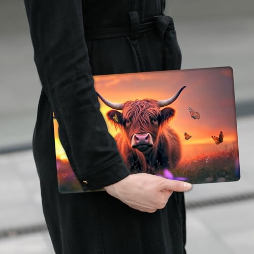Laptop Skin Sticker Decal 12" 13" 13.3" 14" 15" 15.6",Waterproof Scratch Resistant Vinyl,Reusable Easy to Apply,for MacBook HP Dell Notebooks Netbooks Laptop,2 Wrist Pads,Cow Butterfly Dusk - color: Cow Butterfly Dusk