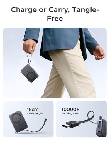 UGREEN 20000mAh Wireless Power Bank with 30W PD Fast Charging and Qi2 15W, Portable Battery Pack for iPhone with Built-in USB-C Cable, External Portable Battery Compatible with iPhone 17/16/15, Galaxy