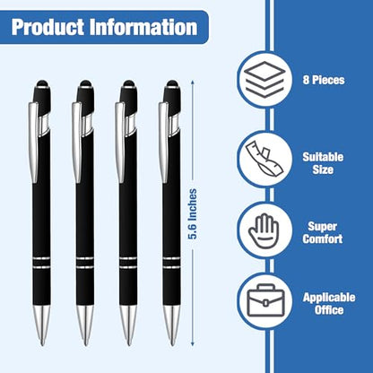 2-in-1 Stylus Ballpoint Pens, 8-Pack, Mixed Colors, Retractable, 1.0mm Ink – Variety Pack for Touchscreens - color: Mixed Colors (Silver Accents)