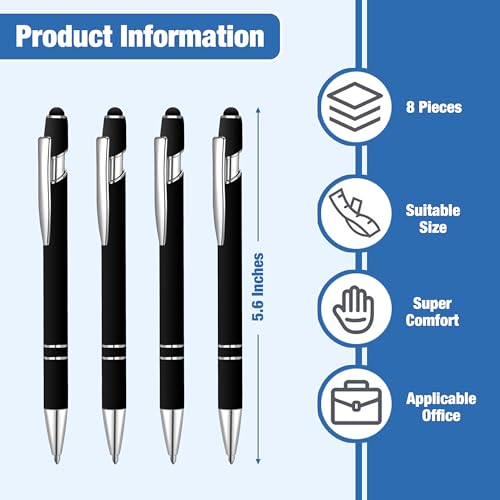 2-in-1 Stylus Ballpoint Pens, 8-Pack, Dark Green, Retractable, 1.0mm Ink – Smooth Writing, Touchscreen Ready - color: Dark Green (Silver Accents)