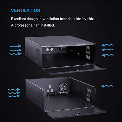Heavy Duty 16 Gauge DVR Security Lockbox with Fan (Black 18'' X 17.9'' X 4.96')
