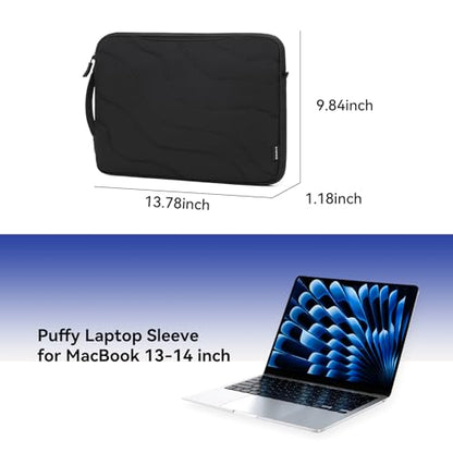 Omnpak Laptop Sleeve for 13 inch MacBook Air/Pro M5-M1 & Neo A18 Pro | with Pocket and Handle,Protective Quilted Puffy Case,Water Resistant Carrying Bag for 13-14" MacBook Air/Pro/Neo - color: Black